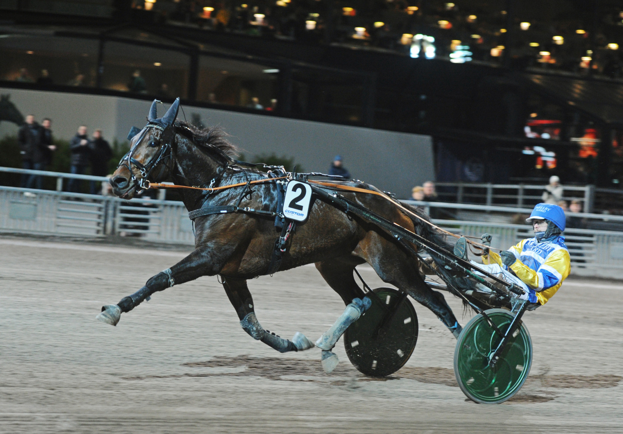 Mellby Knekt vinner i överlägsen stil för Magnus A Djuse. Foto: Adam Ström/stalltz.se