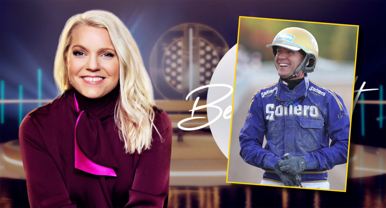 Björn Goop gästar Carina Bergfeldts talkshow i SVT, som sänds nästa fredag. Programmet har bitvis över en miljon tittare. Skärmbild SVT Play & Foto Sulkysport