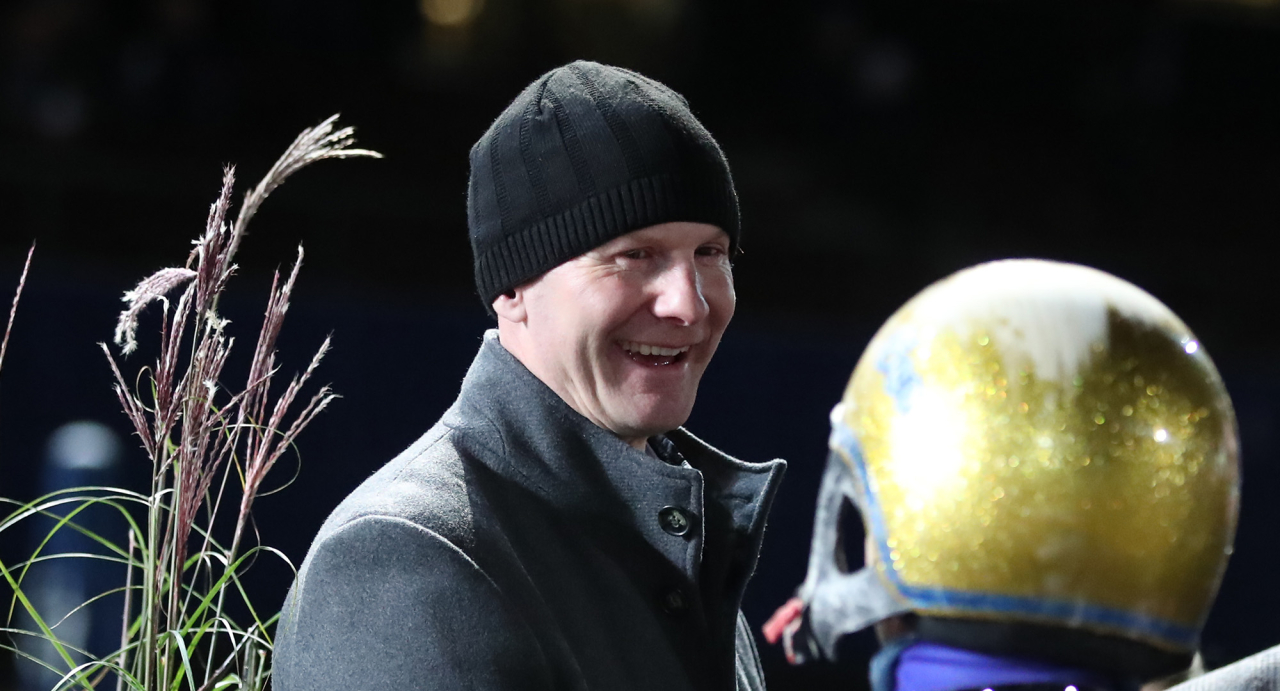 Kristian Lindberg efter Fame And Glorys seger i Svenskt Travkriterium 2023. Foto Mathias Hedlund/Sulkysport