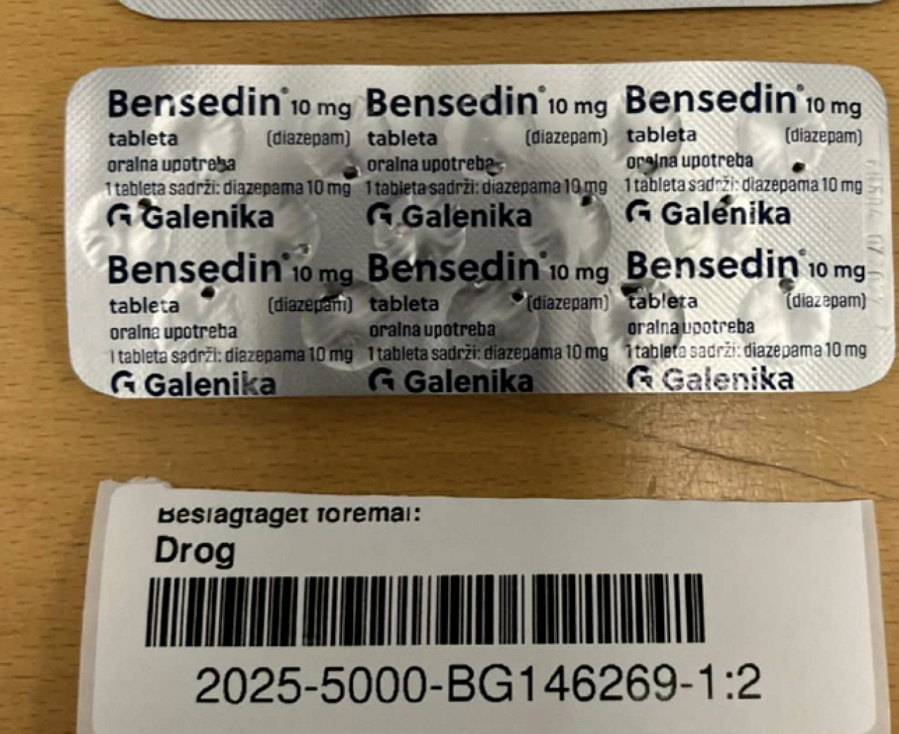 Försändelsen innehöll narkotikaklassade ”Bensedin 10 mg”. Foto: polisen