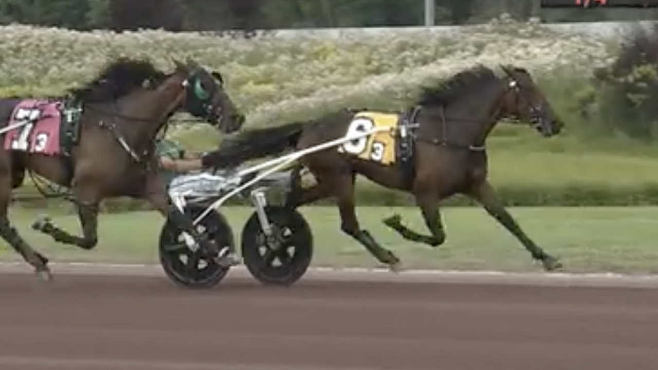 Tindra Cash och Åke Svanstedt håller undan till seger på Pocono Downs igår från spets.